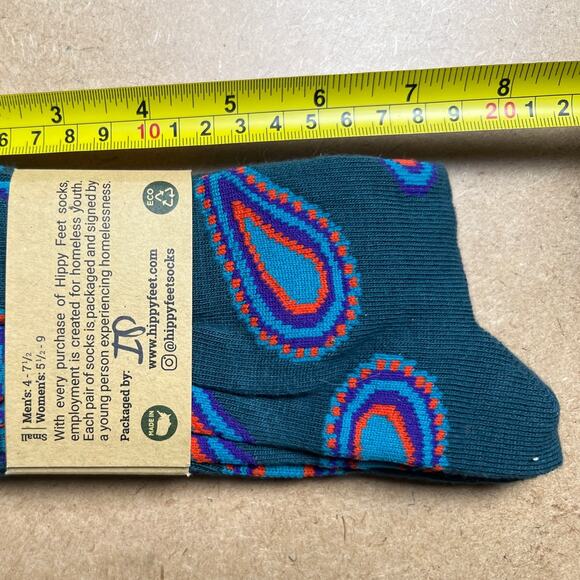 NWT Hippy Feet Paisley Blue Print Unisex Socks Men 4-7.5 Women 5.5-9 - Picture 4 of 5
